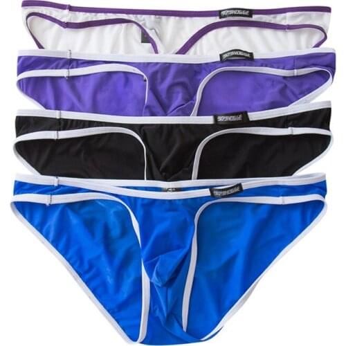 4PCS Men Sexy Underwear Ultra-thin Seamless Penis Pouch Briefs Male Underpants Low-waist Gay Panties Homewear Calzoncillos