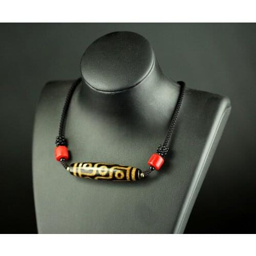Vintage stype Tibetan DZI Bead Amulet Lucky 9 eyes bead Pendant with string necklace