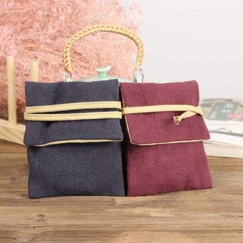 High End Plain Cotton Linen Small Cloth Bag Portable Travel Bracelet Jewelry Gift Bags with Rope Fabric Storage Pouch