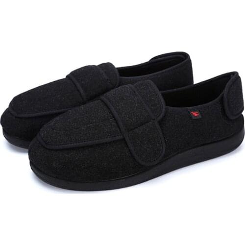 KNCOKAR Middle-aged elderly extra-large walking suede soft shoes widened to adjust high instep fat swollen wide foot cloth