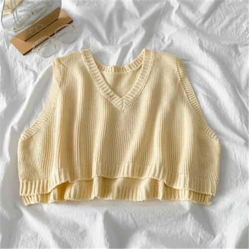 Fashion Korean 2021 Autumn Women Sweater Vest V-neck Sleeveless Casual Loose Knitted Pullover Basic Tops Female Outerwear Coats
