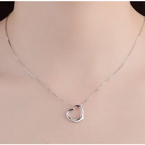 925 Sterling Silver Classic Heart Chain Pendant Necklaces Women Fashion Jewelry