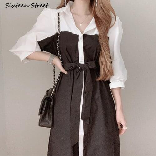 Elegant Square Collar Dresses Female with Belt Slim Waist Lantern Sleeve Black Vintage Spring Long Pleated Dress Woman Clothing