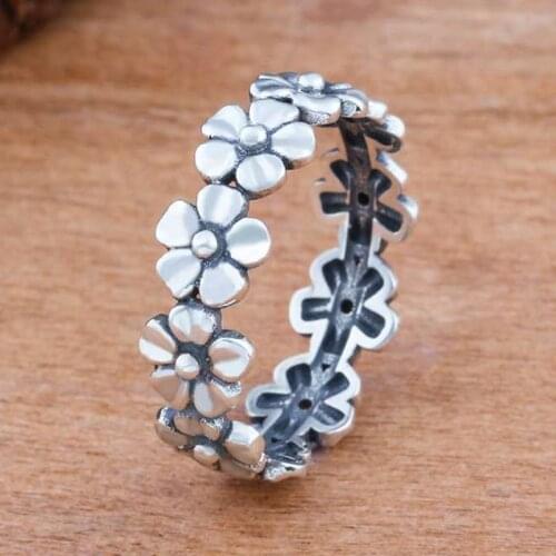 Bohemian Vintage Jewelry Retro Silver Color Daisy Floral Ring Womens Engagement Wedding Ring Flower Jewelry Size 5-12