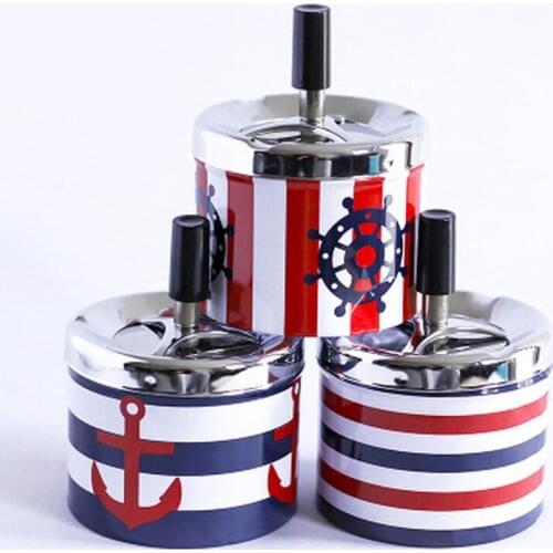 Tinplate Ashtray with Spinning Tray Round Push Down Cigarette Windproof Ashtray Home Office Hotel Smoking Accessories Tray