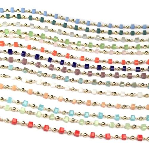1 Meter Handmade Crystal Copper Chains Gold Wire Wrapped Beaded Rosary Chain For Jewelry Making DIY Necklaces Bracelet Anklet