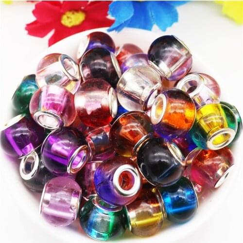 10Pcs Lot Mixed Color Big Hole 16MM Fluorescence Crystal Murano Glass Beads Charm Fit DIY Pandora Bracelet For Jewelry Making