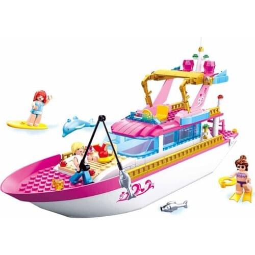 212Pcs City Street View Educational Building Blocks Toys For Kid Girls Friends 6Years DIY Birthday Gift 0722 Holiday Yacht Model