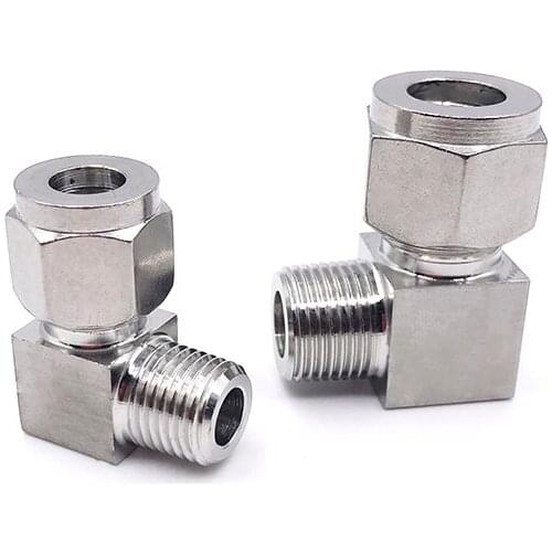 304 Stainless Steel Pipe Fitting 6/8/10 /12mm Tube 1/8" 1/4" 3/8" 1/2" Male Thread 90 degree Right angle Ferrule Fittings