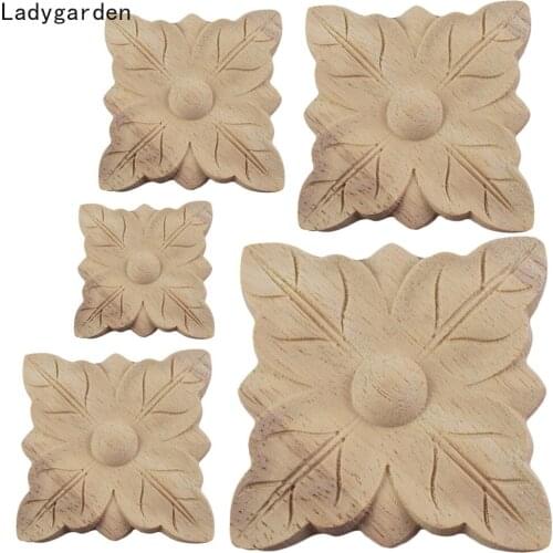 4PCS Unpainted Wood Color Decal Applique Furniture Square Box Statues Home Decoration Accessories Craft Miniature Sculptures