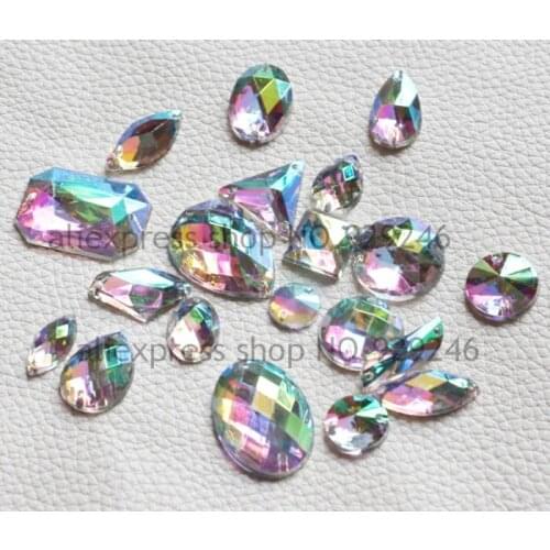 Free shipping 80pcs/pack round waterdrop oval leaf shape Taiwan acrylic rhinestone in AB color garment sewing accessory