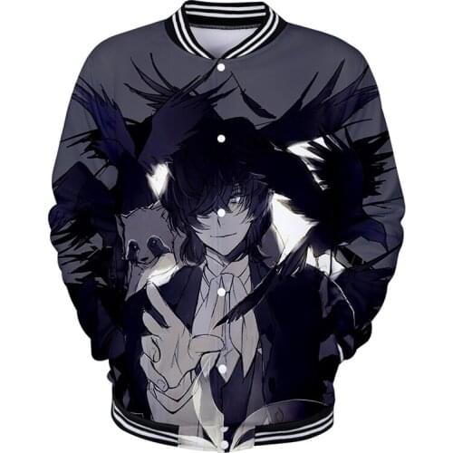Harajuku Anime Bungo Stray Dogs 3d Baseball Jacket Coat Fashion Men Women Hoodie Sweatshirts Long Sleeve 3D Hoodies Jackets Tops