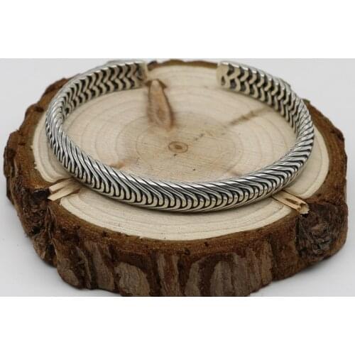 S925 Sterling Silver Ethnic Hand-woven Hemp Rope Men And Women Retro Thai Silver Fashion Atmospherice Open Ended Bangle
