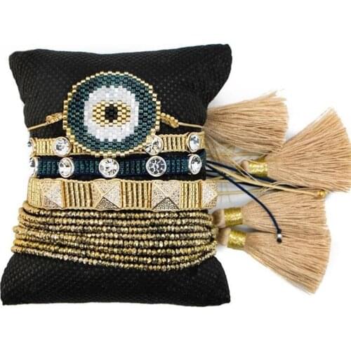 BLUESTAR Women Bracelet Crystal Bracelet Turkish Eye Pulseras Mujer Moda Handmade Tassel Jewelry