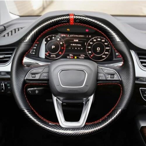 Black Leather Carbon Fiber DIY Car Steering Wheel Cover For Audi A4 Q3 2019 Q5 2018-2019 Q7 Q8 SQ5 2018