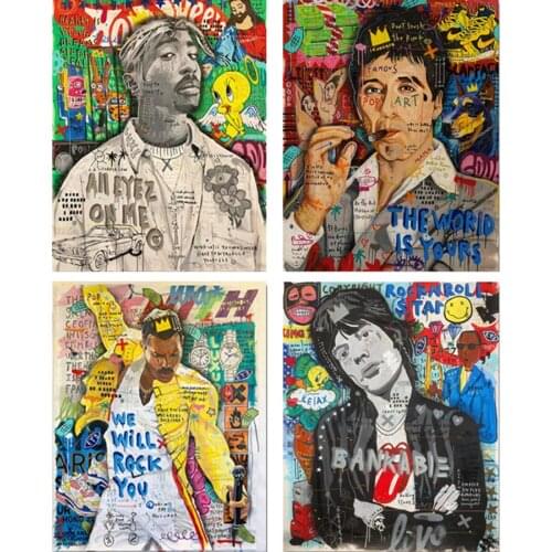 DIY 5D Diamond Painting Graffiti Pop Art Singer Hip Hop Portrai Full Square Diamond Embroidery Mosai Freddie Mercury Pictures