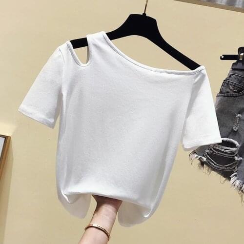 Girls Tshirt Off Shoulder Short Sleeve Basic White Black Ladies Tshirts 2021 Summer Fashion Casual T Shirts Solid Tops Women