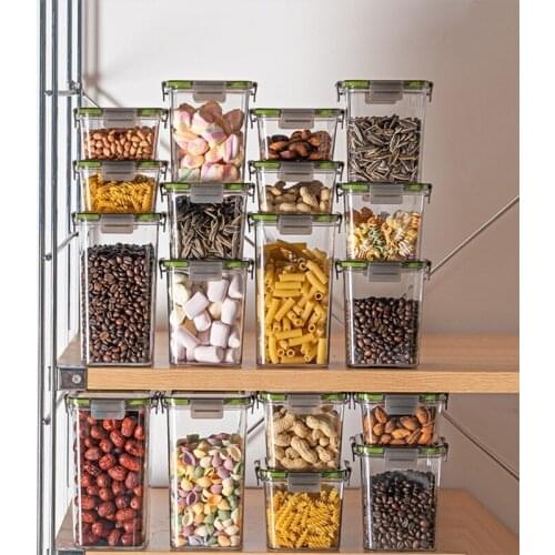 94PF Airtight Food Storage Box Clear Transparent Sealed Plastic Container Kitchen Grain Snack Tea Tank Cans Square Organizer