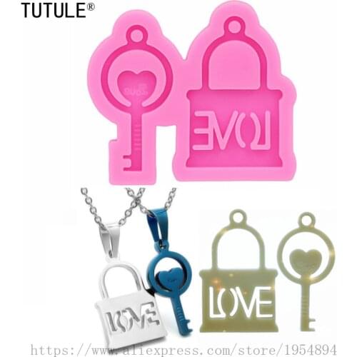 High gloss Shiny High quality LOVE love key couple lockSilicone Mold, Resin Charms Jewelry earring Necklace,Polymer Clay Mold