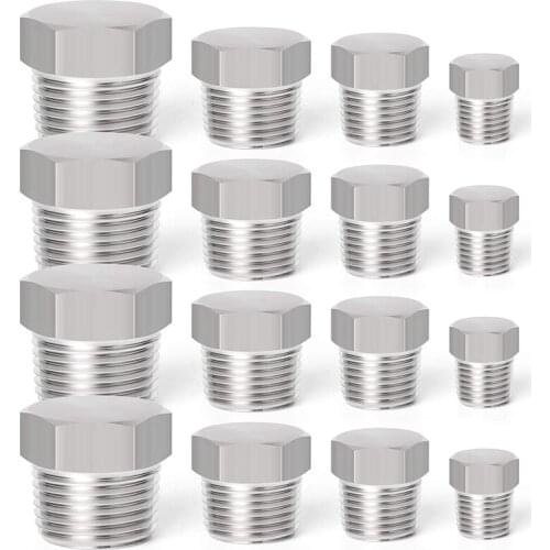 Hot XD-16Pcs Stainless Steel Outer Hex Thread Socket Pipe Plug Fitting 1/8Inch 1/4Inch 3/8Inch 1/2Inch NPT Male Tubing Plug