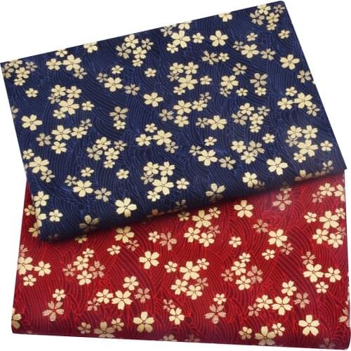 Cotton Japanese Sewing Fabric Red, Navy Blue With Golden Blossom Bronzing Fabric, Making Purse, Headband Material