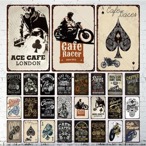 Cafe Racer Spades Black Plum Tin Sign Metal Vintage Sign Decorative Plaque Metal Black and White Wall Decor Garage Pub Bar