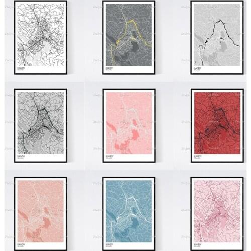 Kandy, Sri Lanka Map Nordic Retro Minimalism Painting Posters and Prints on Canvas Wall Art Modular Pictures Home Decor