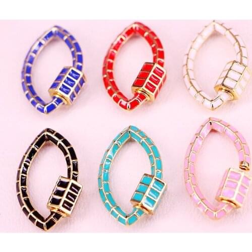 10PCS, Colorful Enamel Lock Carabiner Metal Screw Clasp Oval Shaped Jewelry Findings
