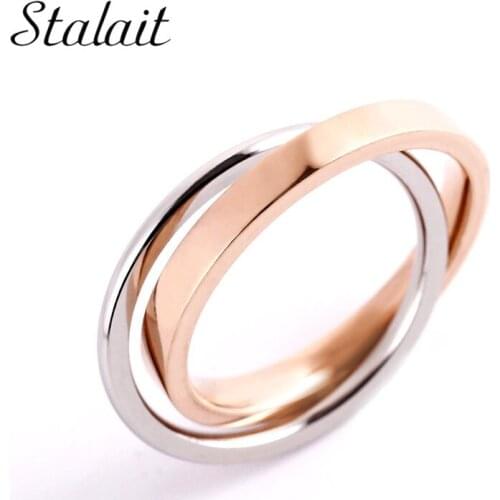 Size 5-9 Unique Double Circle Engagement Rings For Women Man Rose Gold Steel Fashion Couple Jewelry Statement Ring Mujer