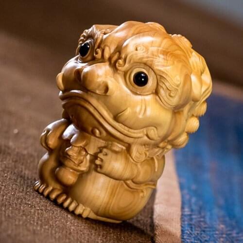 3/5CM Boxwood Lion Wood Statue Collection Feng Shui Lucky Cartoons Animal Sculpture Home Decor