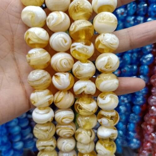 15PCS/LOT 14mm Round Handmade Lampwork Beads Spin Flower Loose Lampwork Glaze Beads For Charm Jewelry Making DIY Accessories