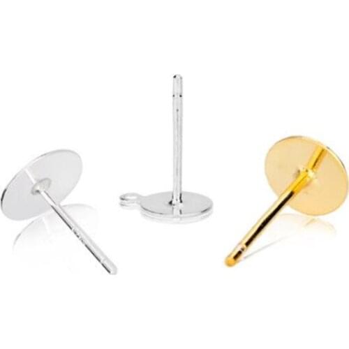 3/4/5/6/8mm Round Blank Bases gold 925 Sterling Silver Earrings Settings Cabochon Base Stud Ear Flat Posts Pure Silver Earring