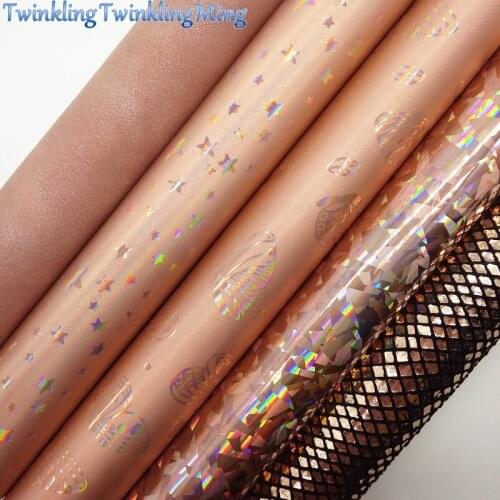 ROSE GOLD Snake Faux Leather, Iridescent Butterfly Stars Synthetic Leather Fabric Sheets For Bow A4 21x29CM Twinkling Ming XM932