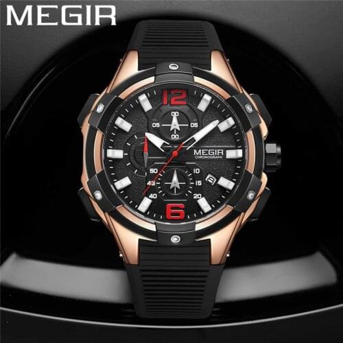 MEGIR Fashion Watch Men Chronograph Military Male Clock Top Brand Luxury Rubber Silicone Band Business Man Sport Wristwatch 2161