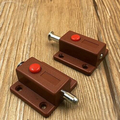 Cupboard Home Door Furniture Hardware Bolt Closet DIY Thumb Lock Plastic Portable Automatic Button Latch