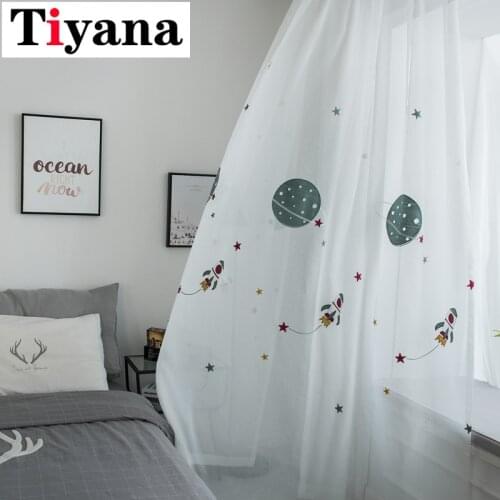 Tiyana Cartoon Planet Curtains For Living Room Kids Bedroom Star Voile Sheer Curtain Rocket Design Tulle Cortinas P020X