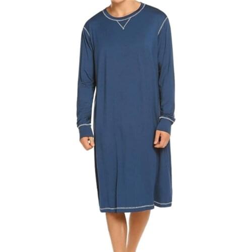 Men Solid Color Pyjama Long Sleeve Round Neck Nightclothes Casual Style Sleepwear