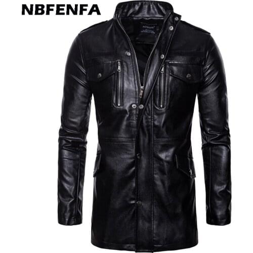 PU Jackets Men Faux Leather Long Coat Biker Male Outwears Outdoor Sport Casual Men Clothing Jacket Autumn Men Windbreaker LH001