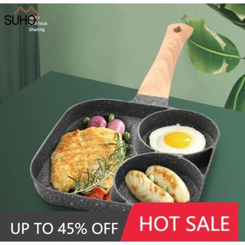 New Frying Pot Thickened Omelet Pan Black Non-stick Egg Steak Ham Pancake Wooden Handle Kitchen Cooking Breakfast Maker