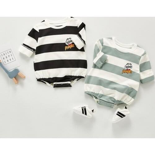Spring New Baby Boys Cartoon Pattern Long Sleeve Stripe Romper