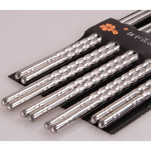Food Grade 304 stainless steel chinese chopsticks sushi childrens Chopsticks Thread Non-Slip Hotel Metal Chopsticks Sets