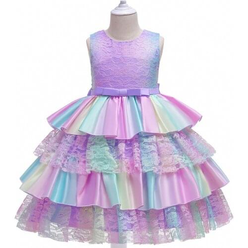 Flower Girls Dress for Wedding and Party Dress Purple Colorful Lace Toddler Costume Princess Dress Kids Dresses For Girls