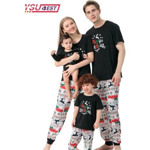 Christmas Family Matching Outfits Look Deer Pajamas Sets Short Sleeve Father Mother Kids & Babys Sleepwear Mommy and Me Clothes