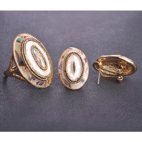 Madrry Abalone Shell Jewelry Sets Stud Earrings Rings Antique Gold Color Round Bagues Brincos Schmuck Sets Parure Bijoux Femme