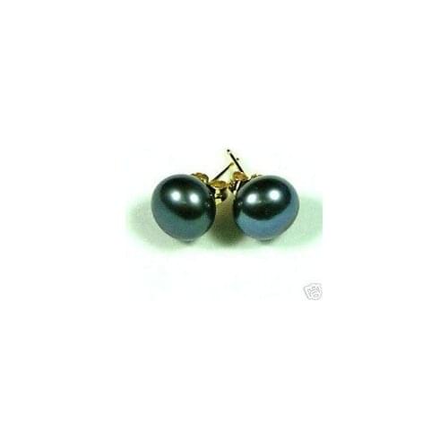 Lovely Fine Nobility 10-11mm Natural south sea black STUD pearl earrings Hook wholesale [pair] earrings
