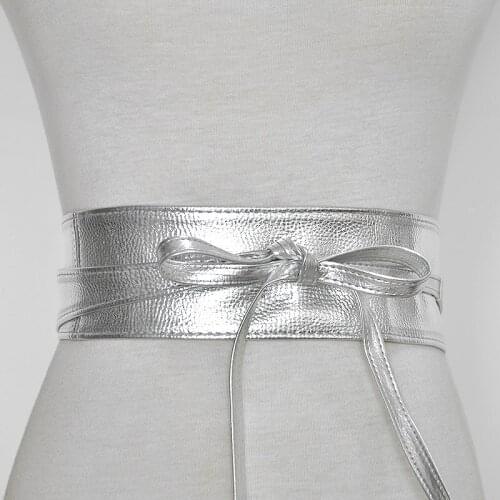 DollyMi Lace-up Wide Belt Poly Urethane Leather Womens Fashion Japanese-Style Decorative Ribbon Bow Double Coils Strap Girdle