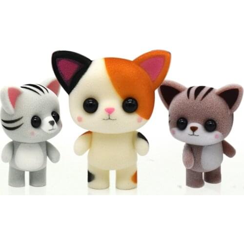 Cute flocking doll toy Kawaii mini cat car decoration doll toy children gift DIY toy house flocking animal plush christmas toys