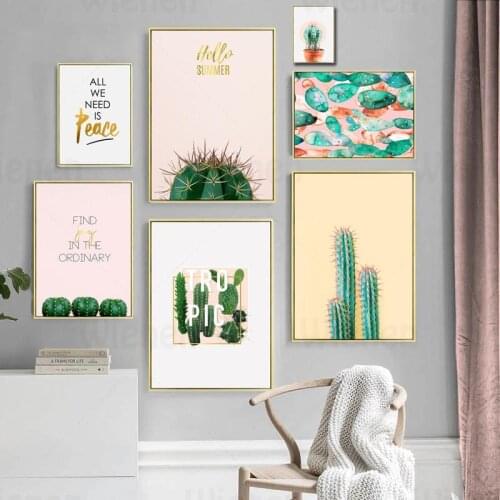 Nordic Poster Green Tropical Plant Cactus Quotes Wall Art Print Canvas Painting Home Decor Living Room Porch Wall Decor Picture