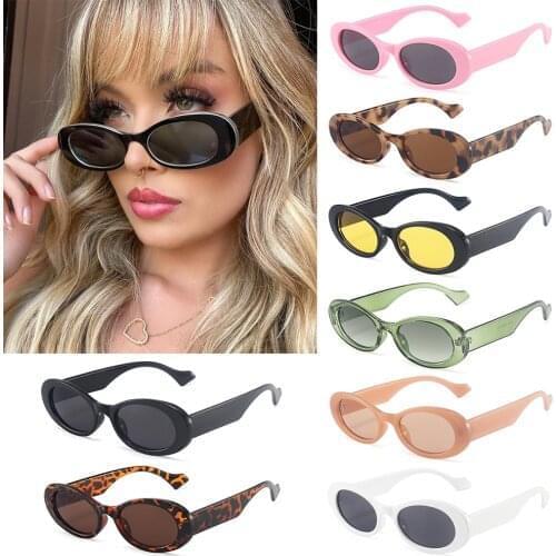 Ins Popular Small Oval Sunglasses for Women Vintage Leopard Jelly Color Sun Glasses Trending Shades Fashion UV400 Eyewear