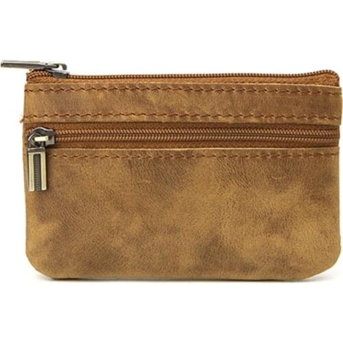 Cowhide Slim Coin Purse Women Coin Purse Men Zipper Around Wallet Card Holder LX9F